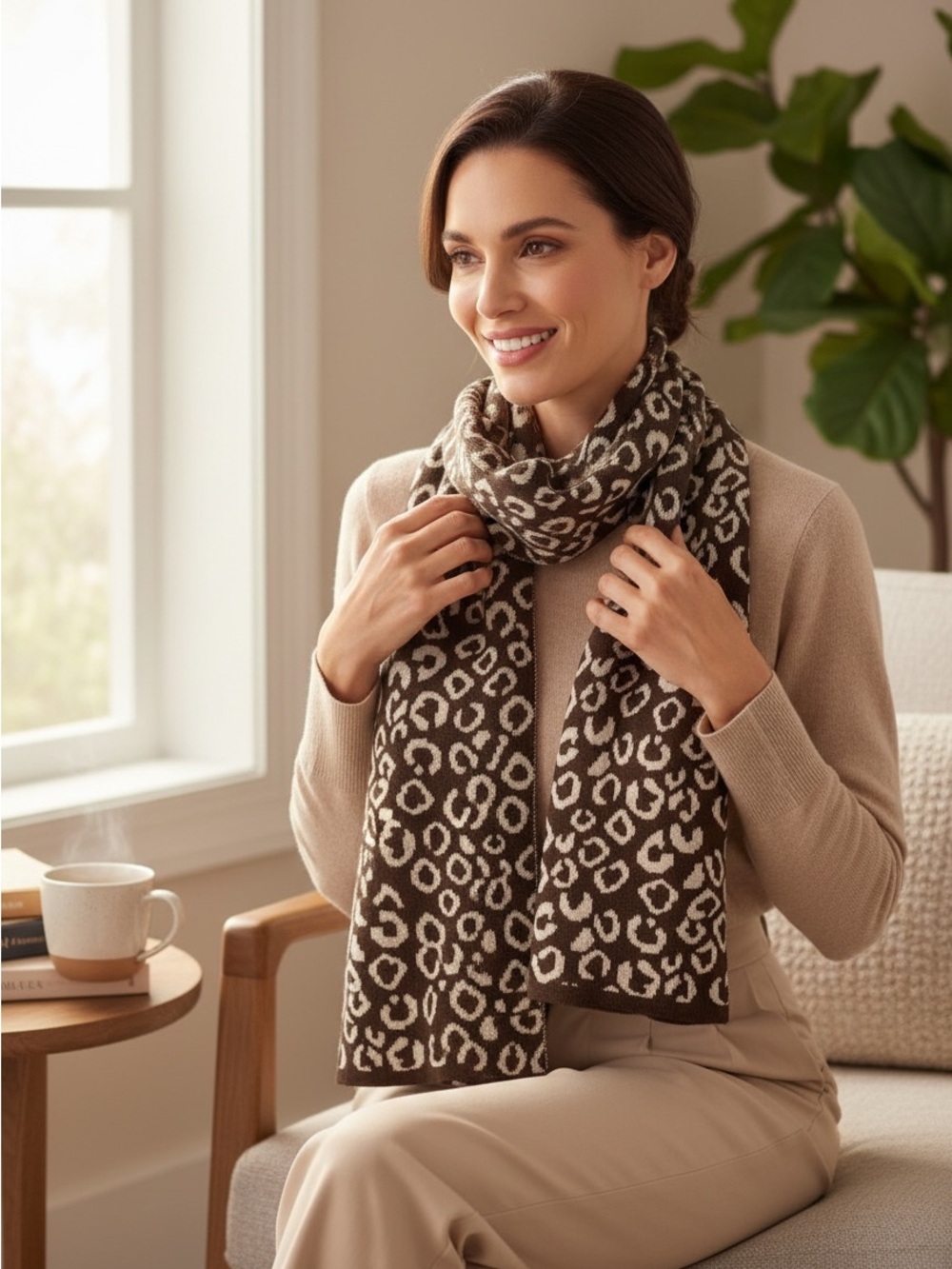 Calvin Klein Brown & Cream Leopard Print Scarf 64 in long. 14in wide. Great buy!
